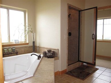 Master bath features a jetted tub and a walk-in ti