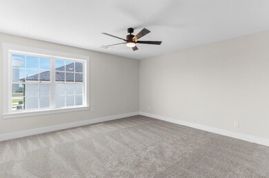Spare room with ceiling fan and carpet flooring