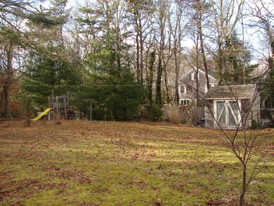 Back yard with outbuilding