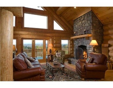 Grand living room with stone...