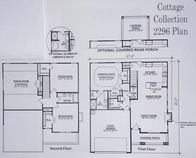 Floor plan of the 2296. Primary bedroom on the main level and a large open living space! Great for entertaining friends and family.