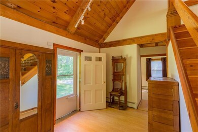 The foyer with laminate flooring