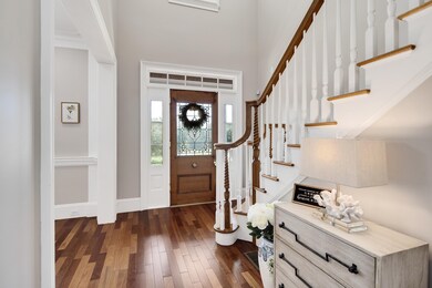 Foyer entrance with dark wood-type flooring