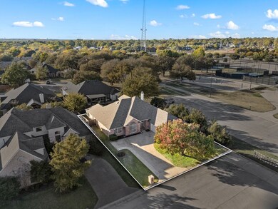 Aerial perspective of suburban area with property boundaries highlighted