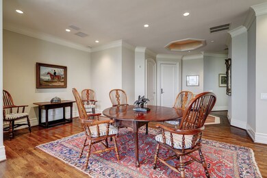 The dining and living area are light and open with