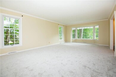 Empty room featuring light carpet, ornamental mold
