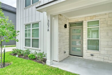 Property entrance with board and batten siding