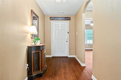 Entryway with dark wood-type flooring