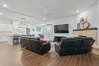 Large Living room opens into kitchen and dining ar