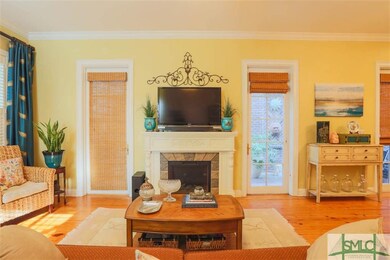 Attractive fireplace, plus views of the courtyard.