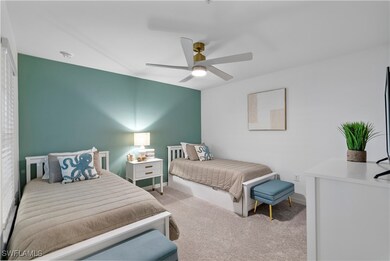 Bedroom with carpet floors and ceiling fan