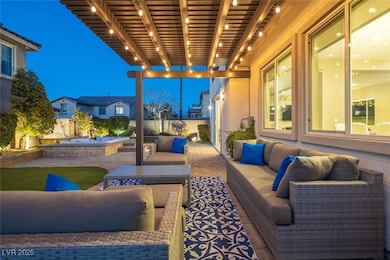 Custom yard with pavers, spa and fountains