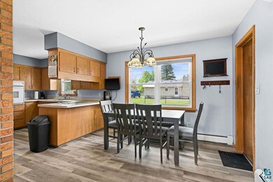 Dining area featuring baseboard heating, a chandelier, light wood-type flooring, and plenty of natural light