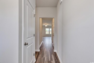 Corridor featuring dark hardwood / wood-style floo