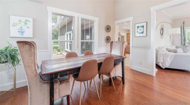 Formal dining room, view of the backyard.