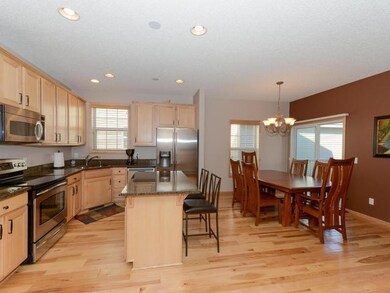View of the kitchen and dining area.