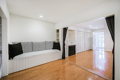 Built-in banquette seating or bench is  part of th