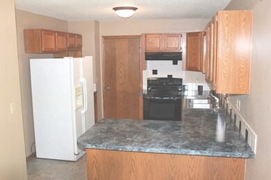 Kitchen has lots of cabinets and open counter spac