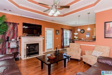 Spacious and open great room with trey ceilings an