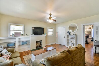Living area, faux fireplace