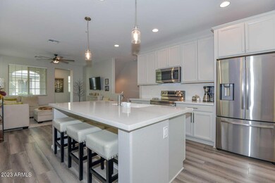 Quartz counters and pendant lighting