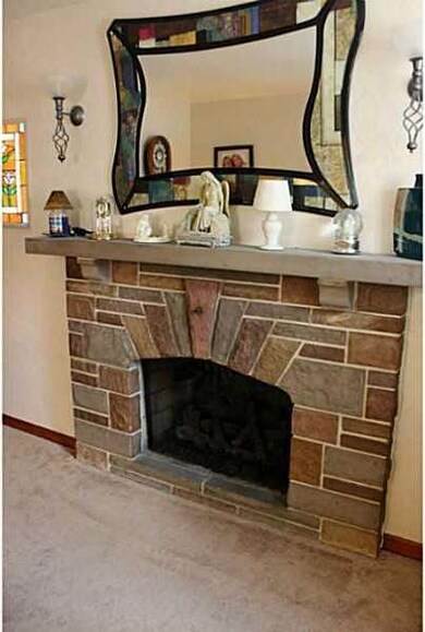 Living Room. Detailed close up of the fireplace.
