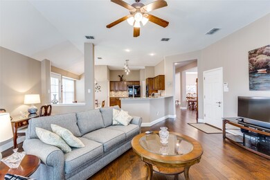 Family room with a glimpse of the dining room