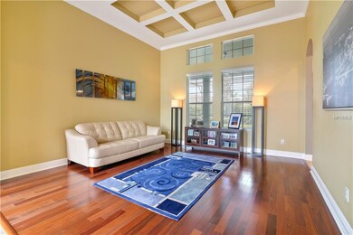 Living room with engineered hardwood flooring and 