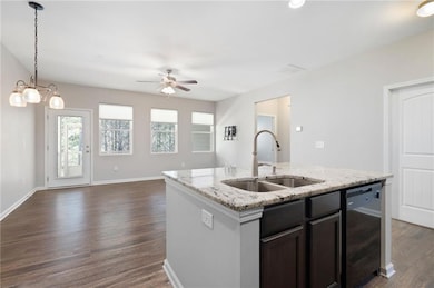 Kitchen island with a view into the open living sp