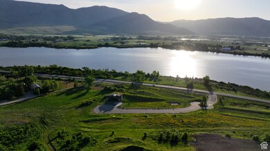 Aerial view of a water and mountain view