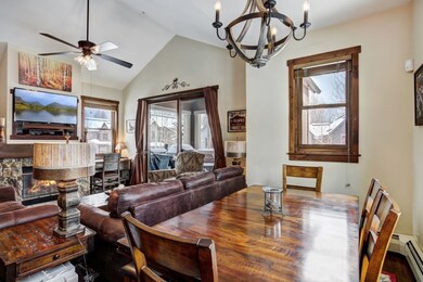 Dining area with  lofted ceiling, and ceiling fan