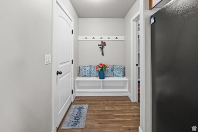 Mudroom featuring dark wood finished floors