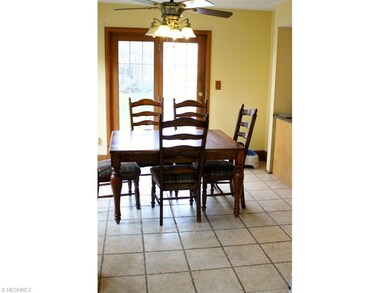 Dining room overlooks back yard through French doo