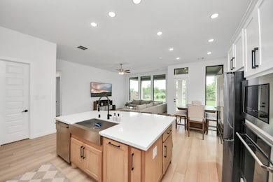 This photo showcases a modern, open-concept living