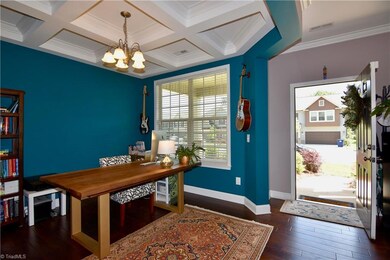 Dining Room with coffered ceiling currently used as an office.