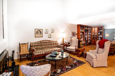 Vaulted ceilings, custom bookcases