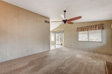 Vaulted ceilings and fan.