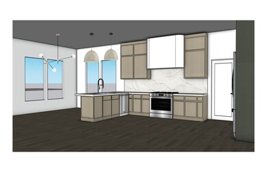 Kitchen featuring a peninsula, stainless steel appliances, hanging light fixtures, a chandelier, and decorative backsplash