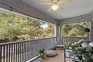 Balcony with a ceiling fan