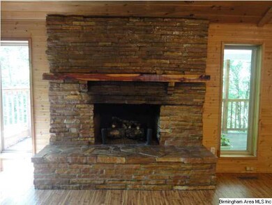 Stacked stone fireplace
