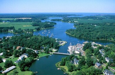 Aerial view of Onancock water front.