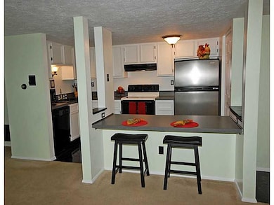 Kitchen. Breakfast bar in kitchen, open to living 