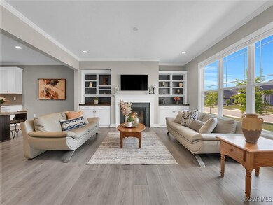 Living room with built in features, ornamental mol