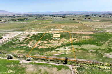 Aerial view of sparsely populated area with property parcel outlined and mountains