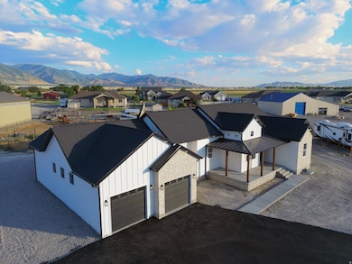 Aerial perspective of suburban area featuring mountains