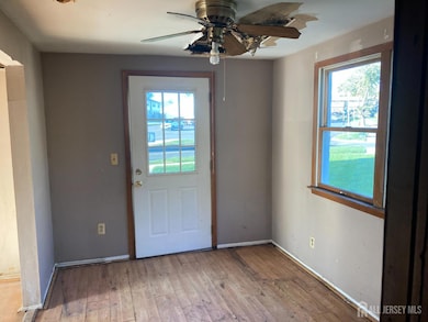 doorway to outside featuring hardwood / wood-style floors and ceiling fan
