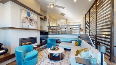 Living room anchored with gas fireplace