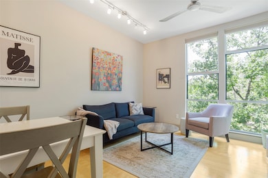 Living area with plenty of natural light, track l