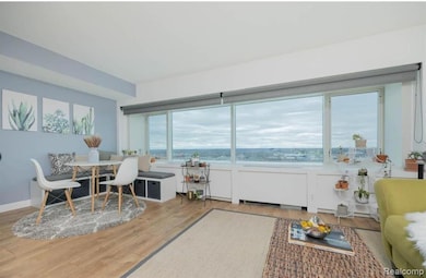 Living area with wood finished floors