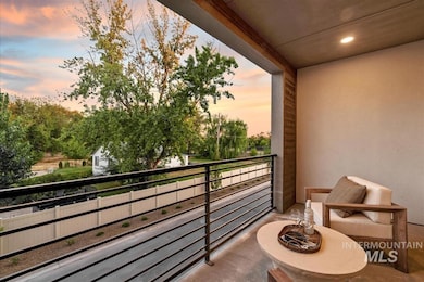 View of balcony at dusk